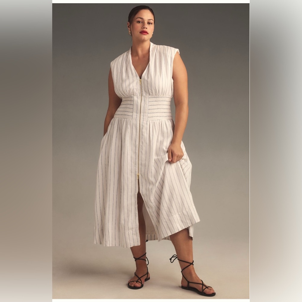 Anthropologie Tommie zip-front linen blend striped dress 3x, BNWT